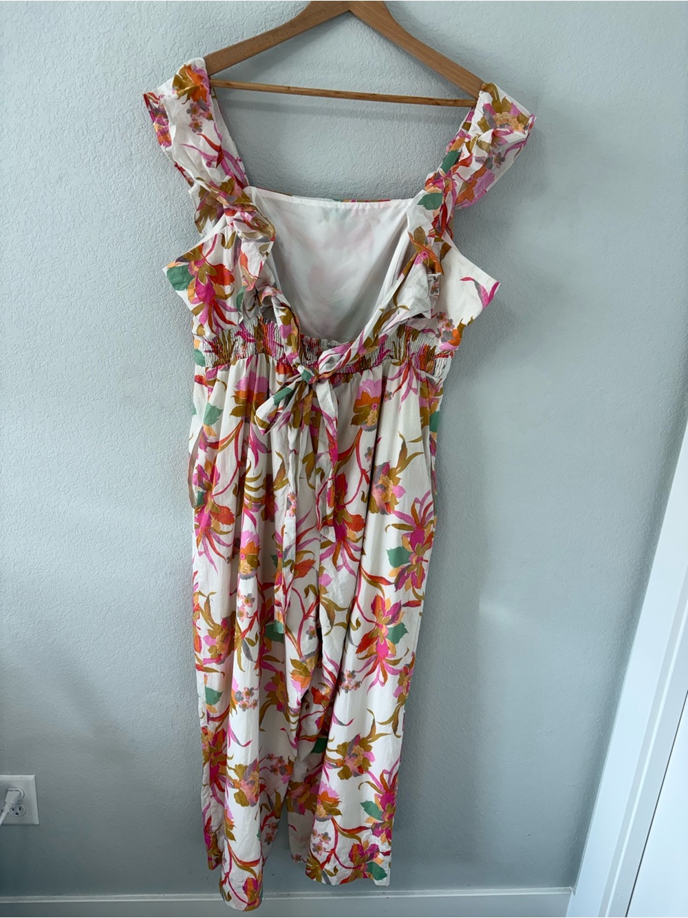 Taylor XL Floral Ruffle Wide Leg Cropped Jumpsuit Tropical Cotton - Picture 10 of 15